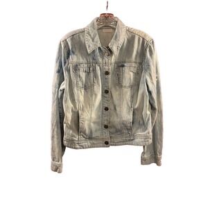 New York & Co NY Jeans Womens Jean Jacket, Sz L 100%‎ Cotton DISTRESSED